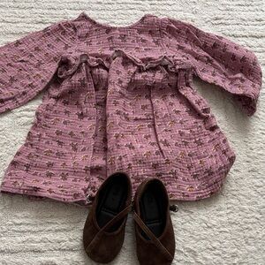 Zara Pink Floral Dress with Brown Shoes